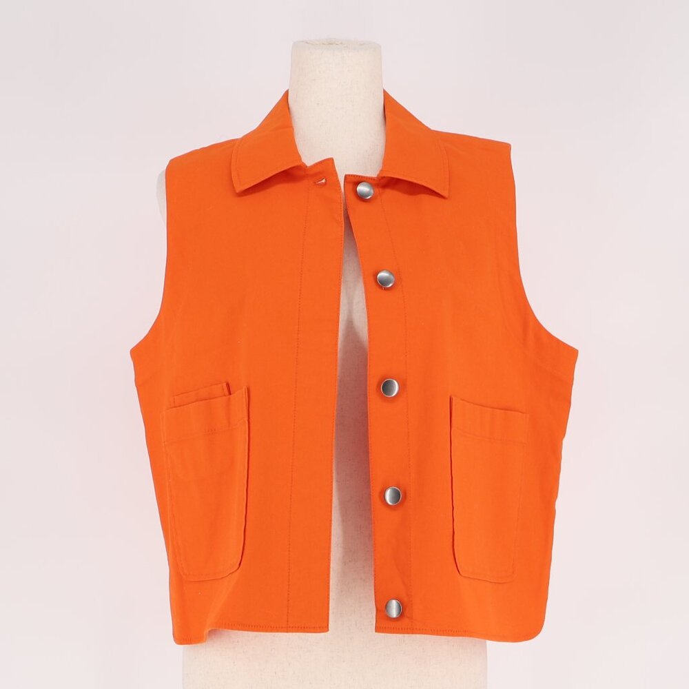COS Bright Orange Denim Vest Jacket Patch Pockets Size 40 (US 10/M)